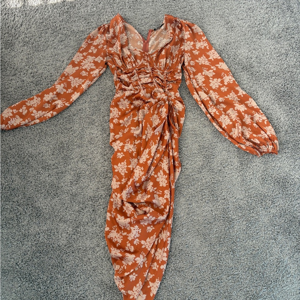 Floral Orange Long Sleeve Dress